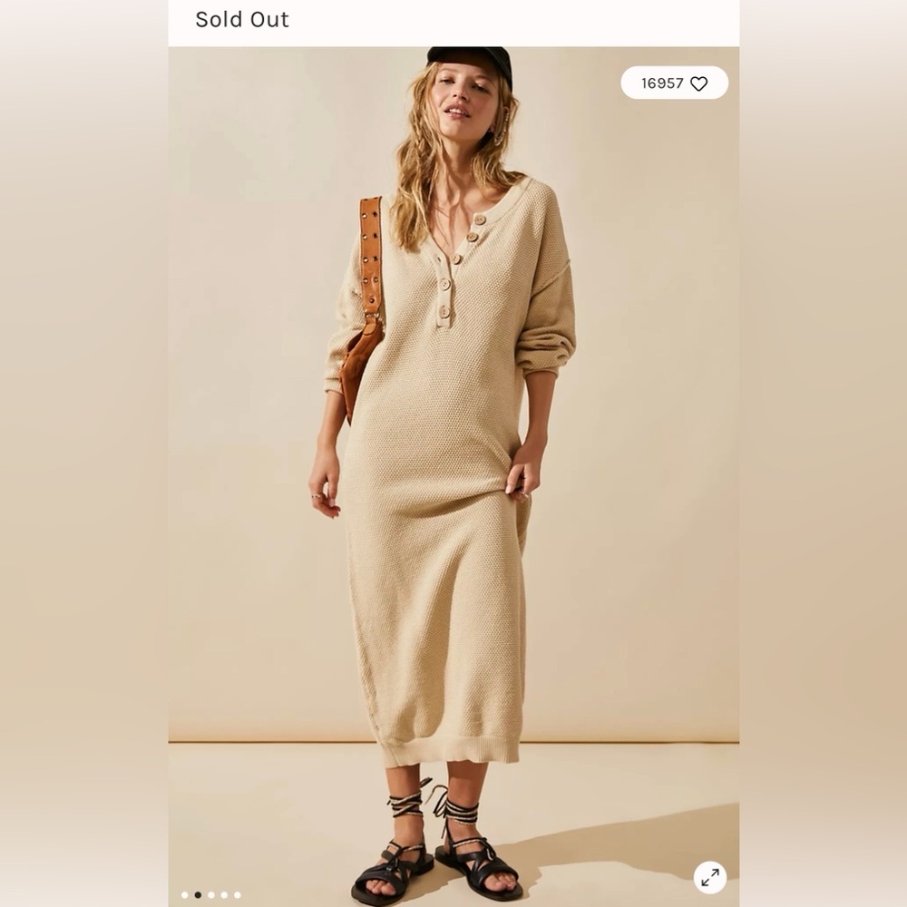 Free People Hailee Sweater Midi Dress Au Lait Oatmeal Knit Sz L